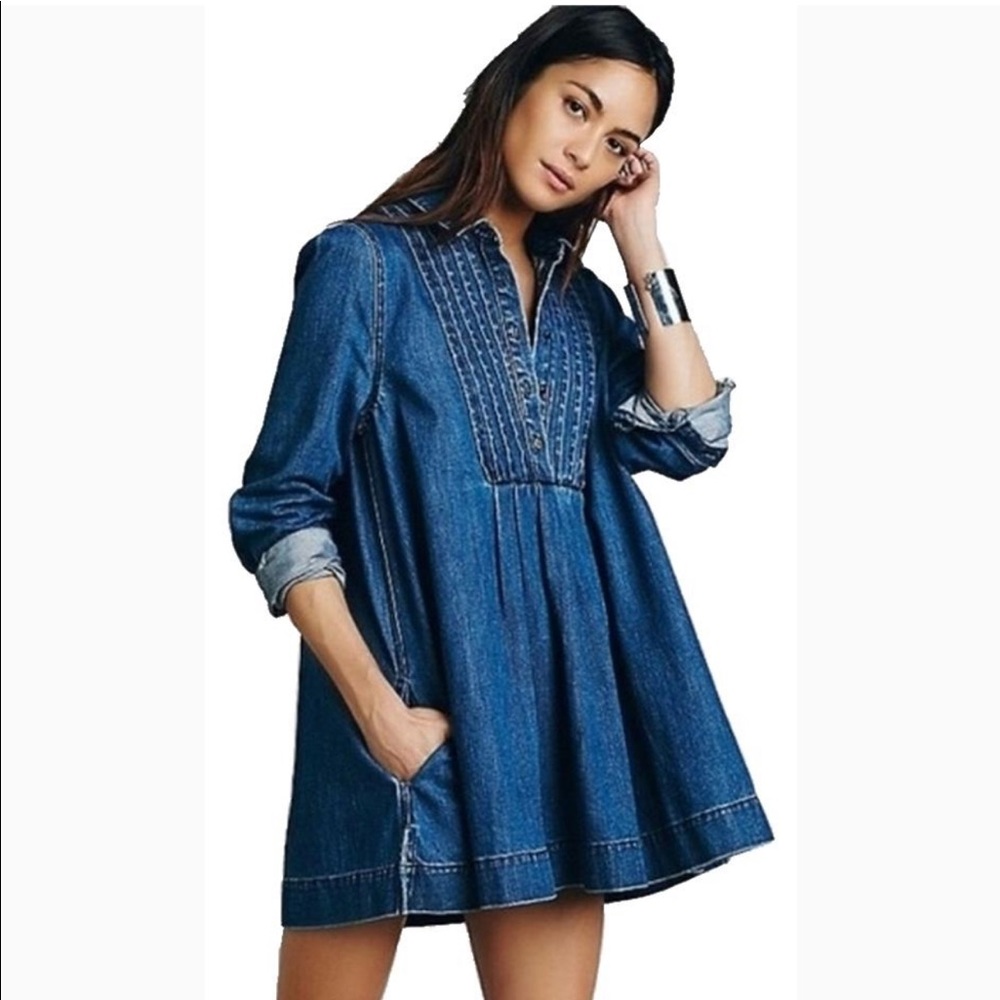 Free People Size L Baby Blues Denim Tunic Dress